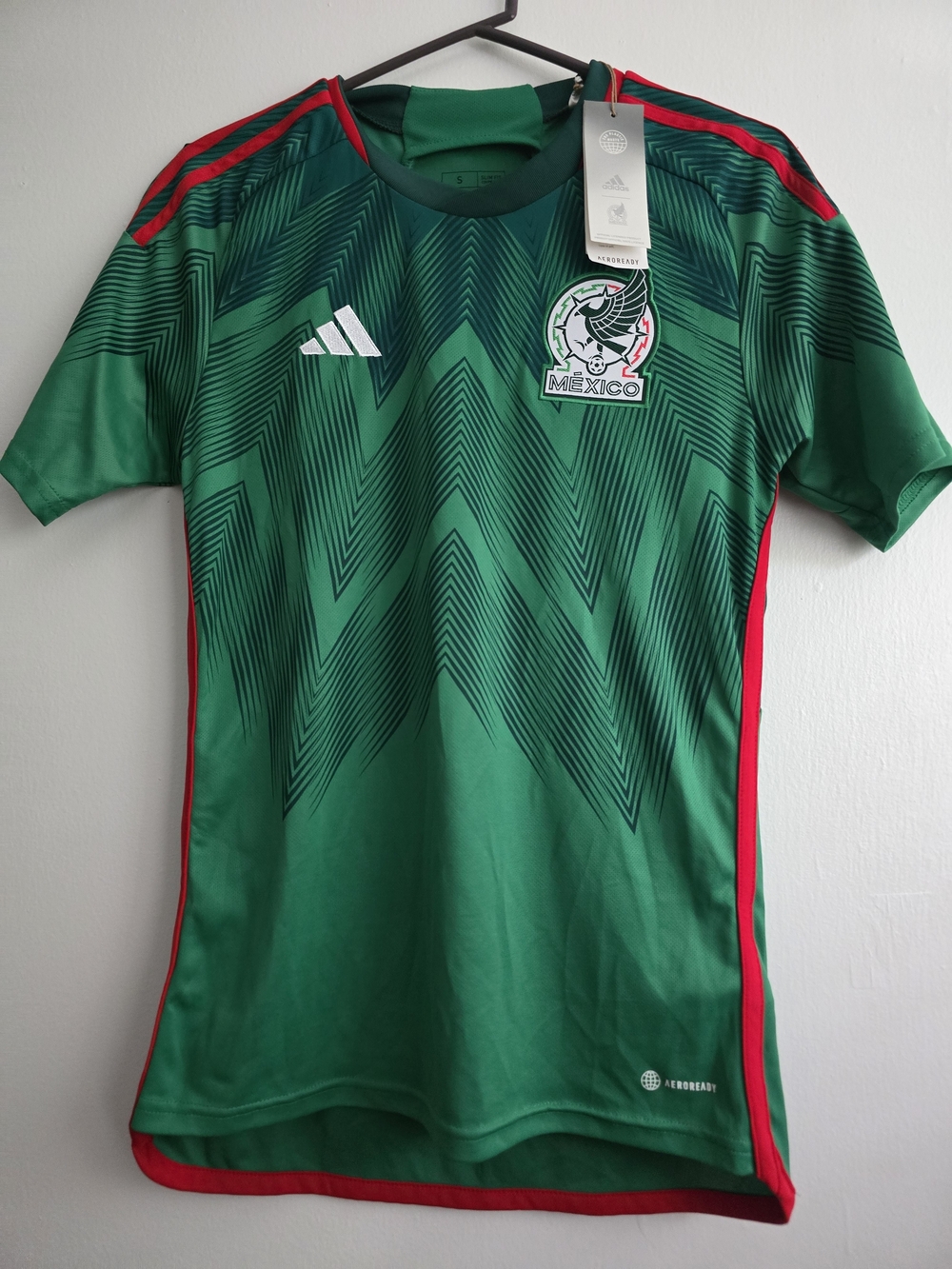 adidas Mexico Green Short Sleeve Soccer Jersey with Red Accents Size S